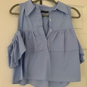 Zara off the shoulder button up top